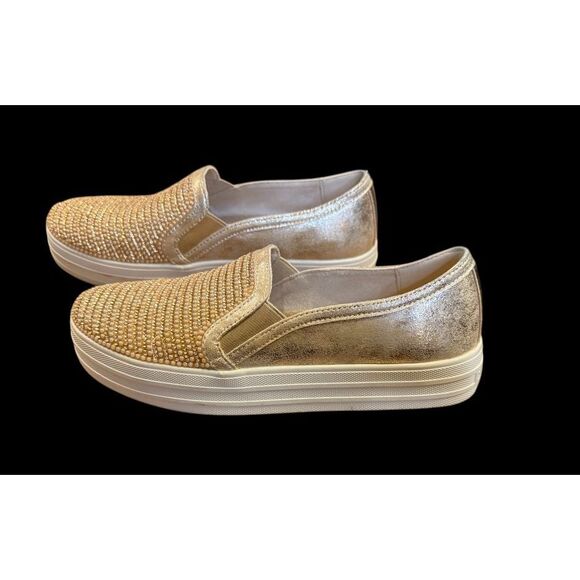 Skechers Double Up Shiny Dancer Slip On Sneakers  Gold 6.5 Memory Foam - Picture 7 of 15